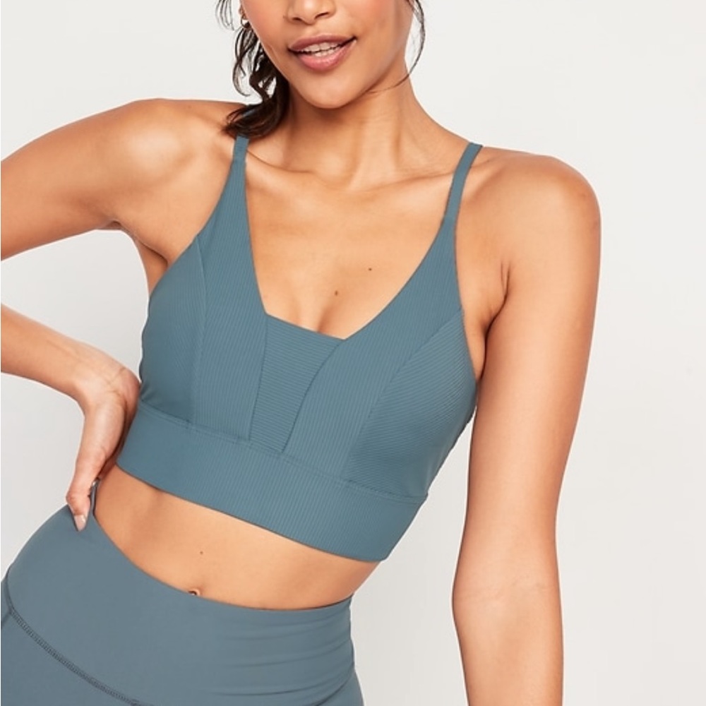 Old Navy PowerSoft Light Support Go Dry Gray Blue Ribbed Sports Bra size Small
